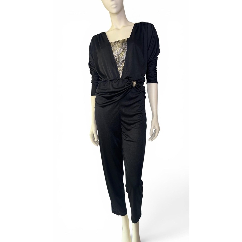 Vintage 1980's Impromptu Black and Gold Disco Jumpsuit S